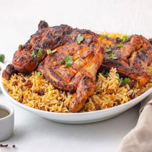 Charcoal chicken with Bukhari rice