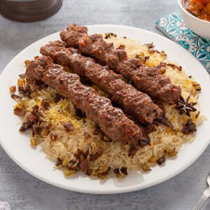 Meat kebab with عيش